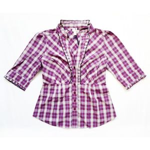 Ruffles/Plaid 3/4 Sleeve Babydoll Button Shirt 4